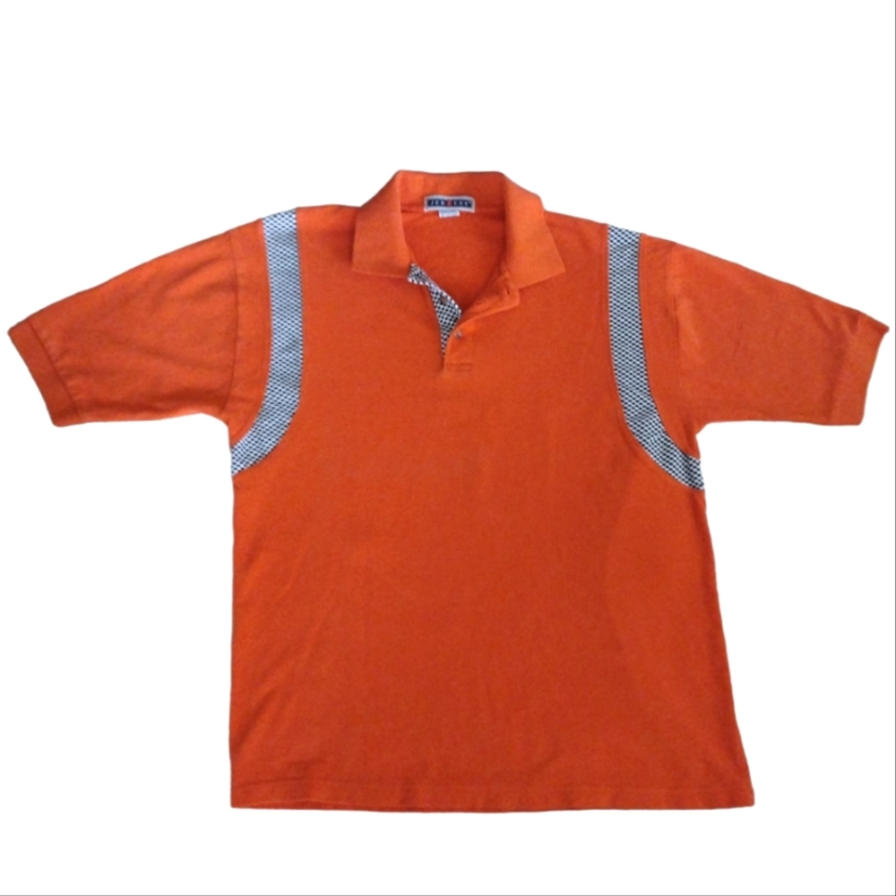 MEN'S Jerzees Motorcyclist Racer Harley Orange Black Check Polo Shirt La…